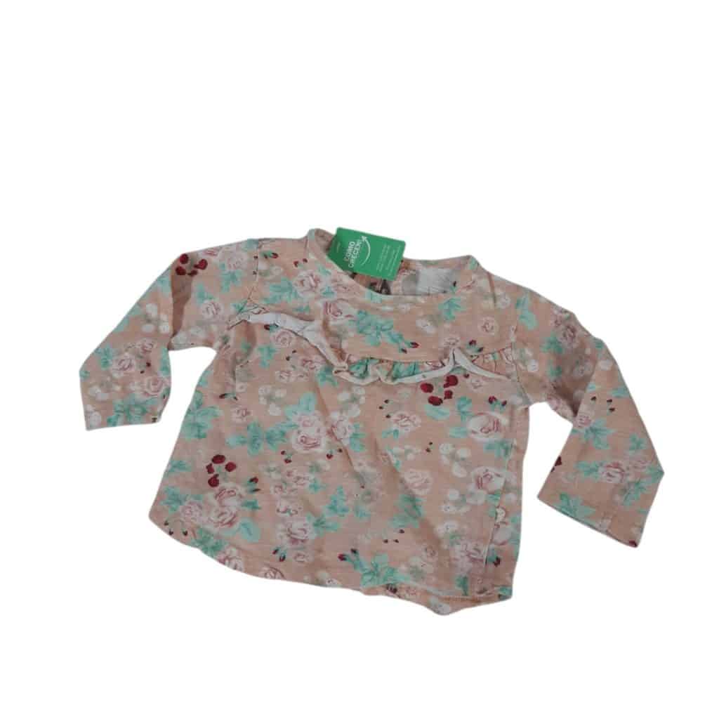 REMERA ALG M/L TEDDY BOOM T 6-9 M ROSA VERDE ROSAS VOLADOS