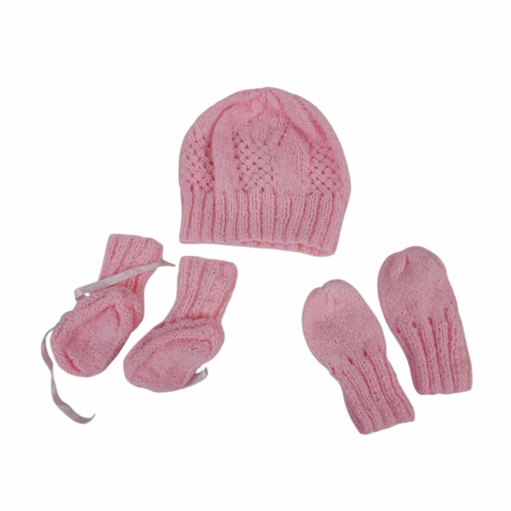 GORRO LANA MITONES Y ESCARPINES ROSA