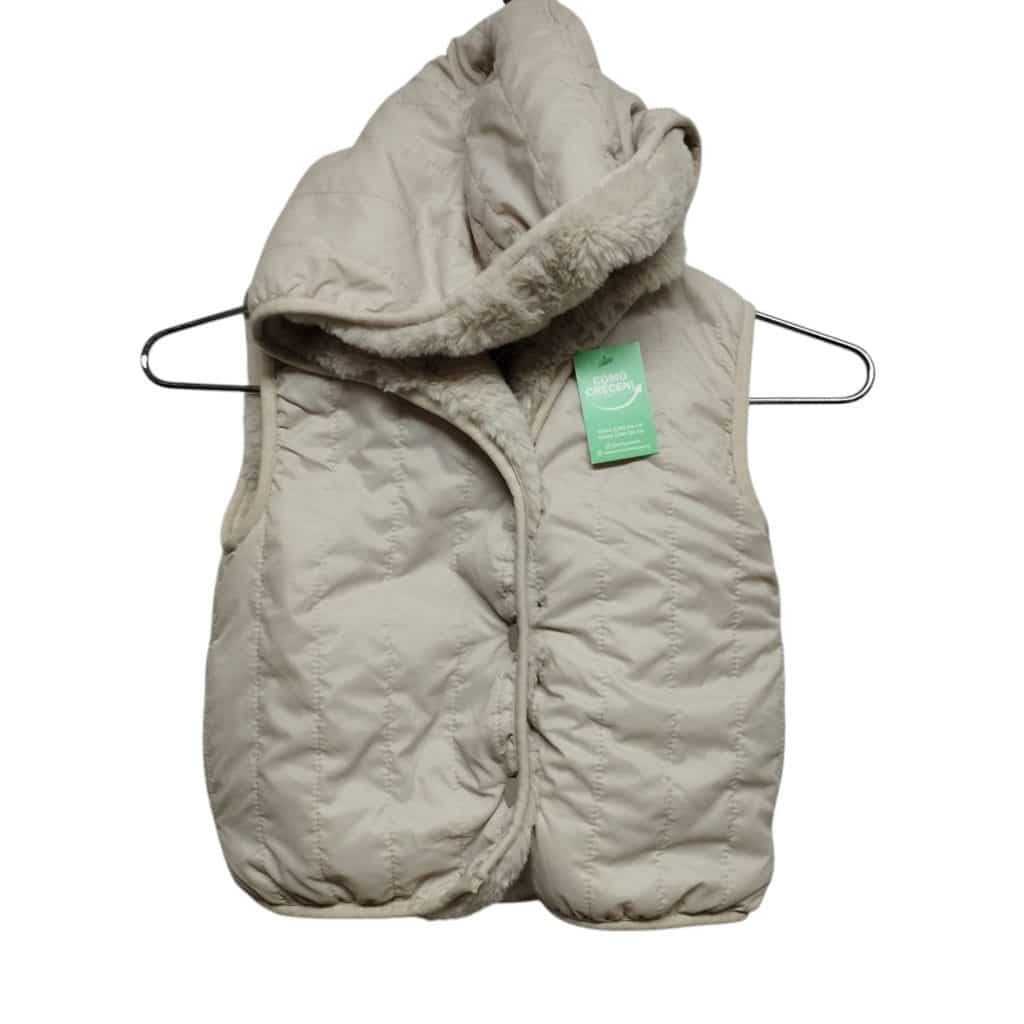 CHALECO NYLON BEIGE REVERSIBLE CAPUCHA  ZARA 12-18 M