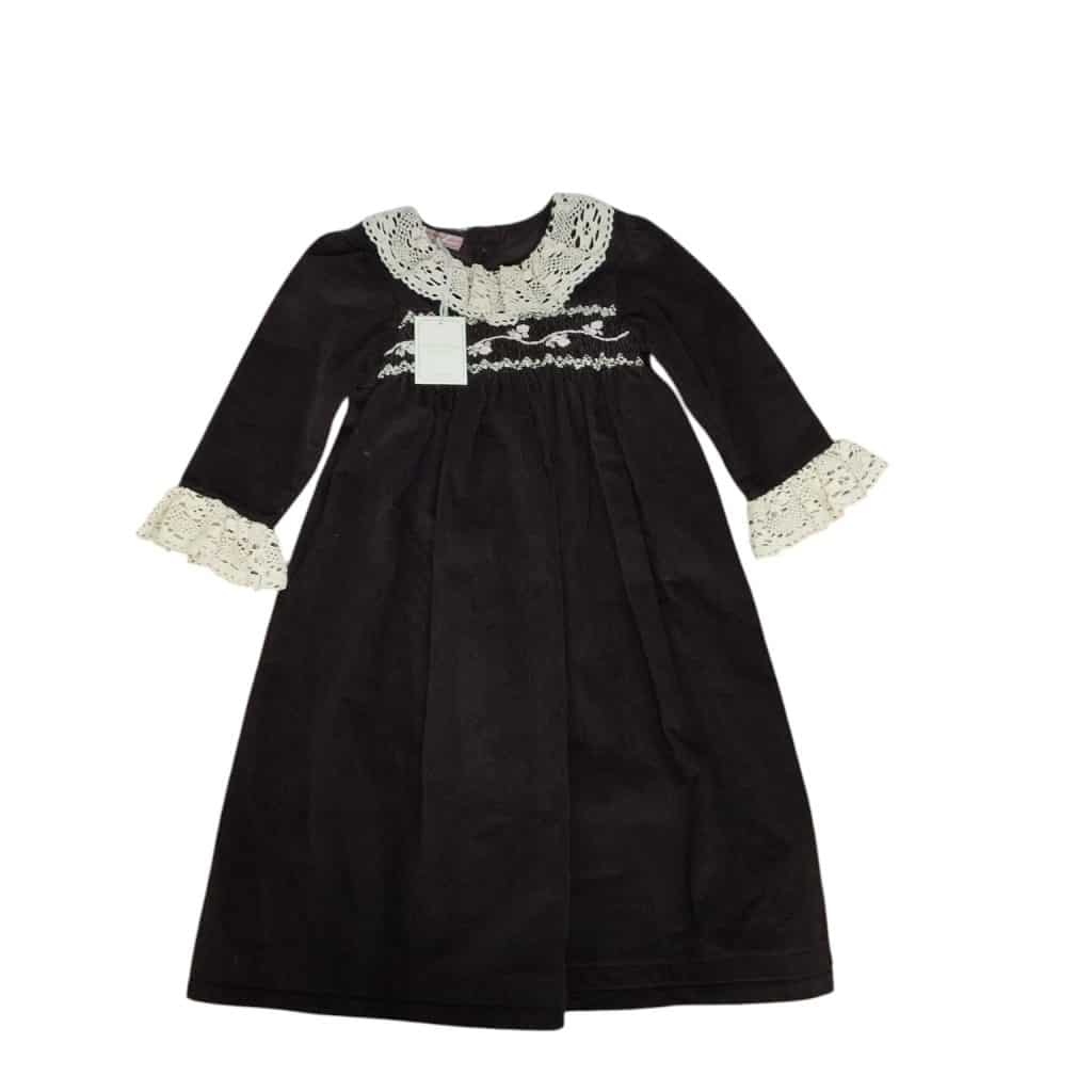 VESTIDO PANA MARRON BORDADO FLORCITAS PUNTILLA  PETITE POMME T 4 NVO