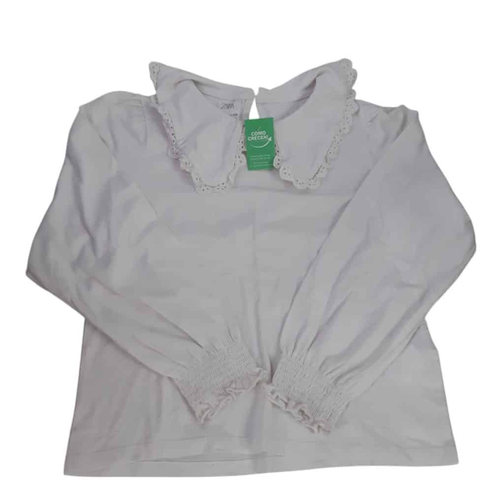 REMERA ALG BCA VOLADITO CUELLO MANGAS ZARA T9