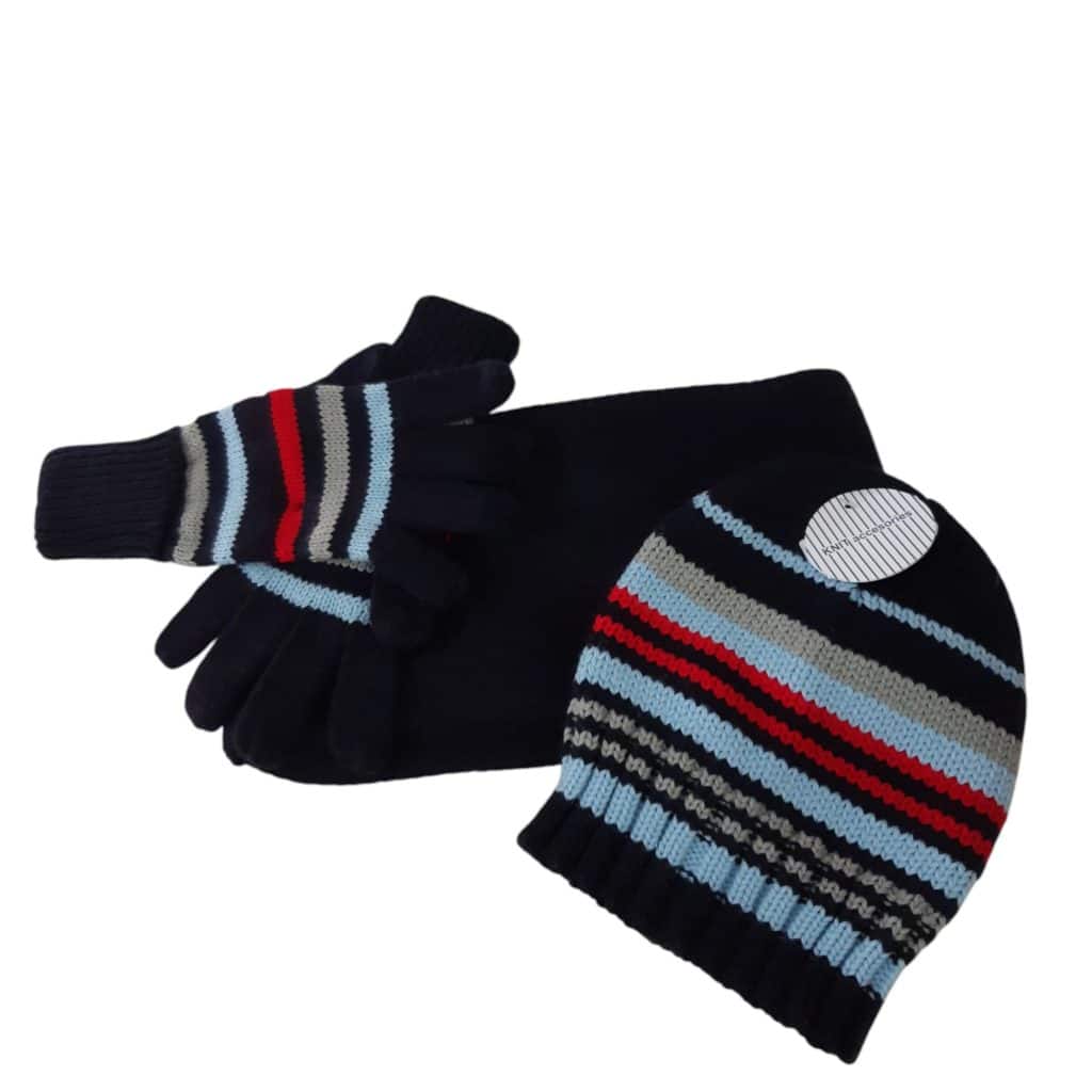 SET GORRO BUFANDA Y GUANTES HILO NEGRO CELESTE GRIS KNIT ACCESORIES