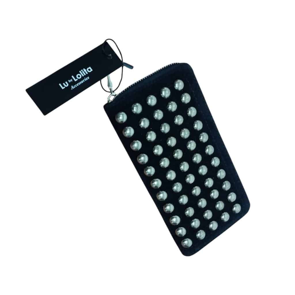 MONEDERO NEGRO TACHAS DORADAS