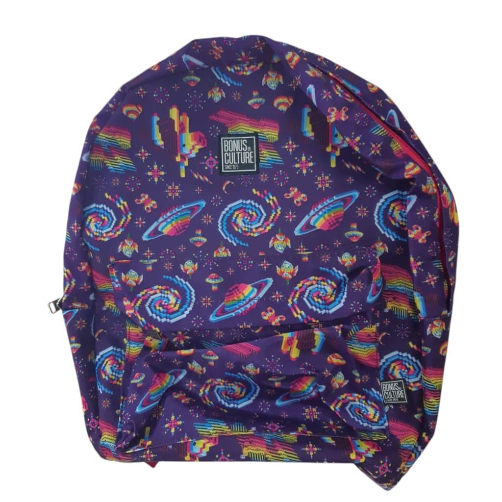 MOCHILA VIOLETA DIBUJOS DE COLORES BONUS CULTURE