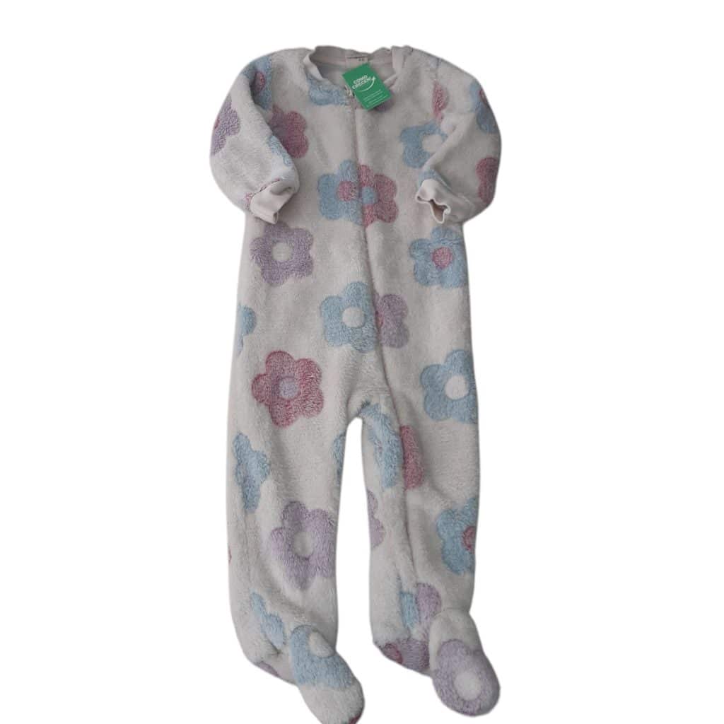 PIYAMA PELUDITO BCO FLORES CELESTE Y ROSA TEDDY T9/12M