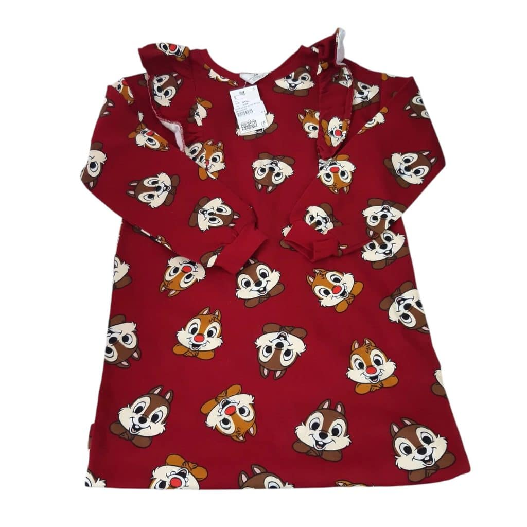 VESTIDO ALG ROJO M/L CHIP AND DALE H&M T8/10 NUEVO
