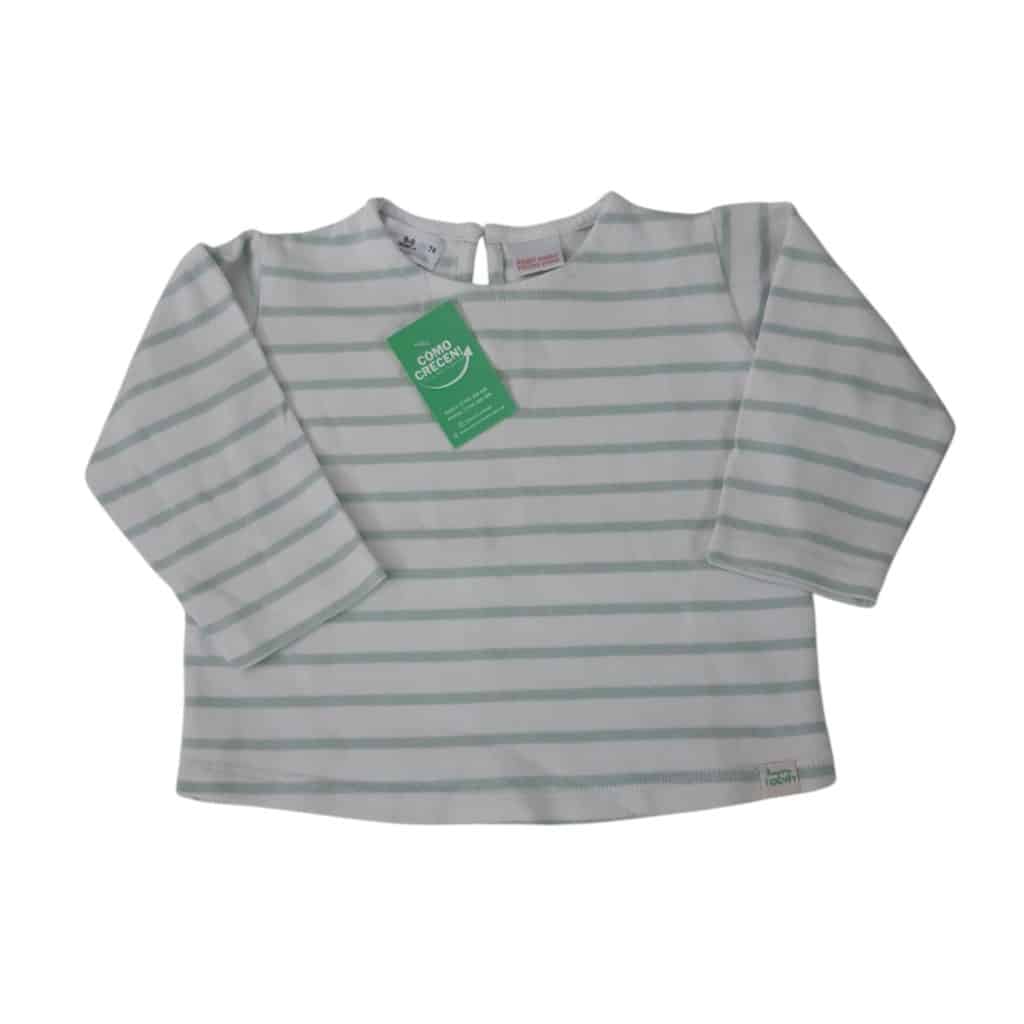 REMERA GRUESA BLANCA RAYAS VERDE AGUA ZARA T6/9M