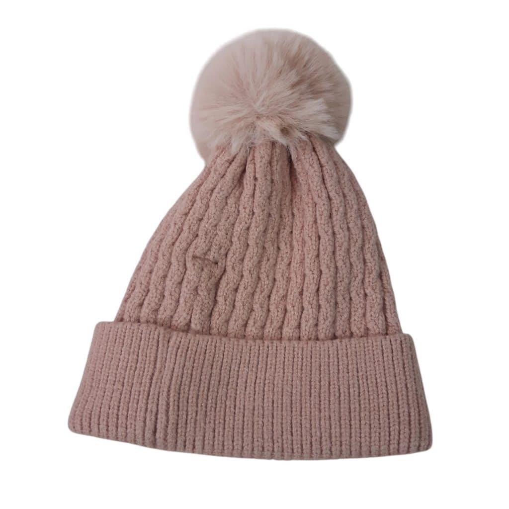 GORRO LANA ROSADO PALIDO POM PON ZARA