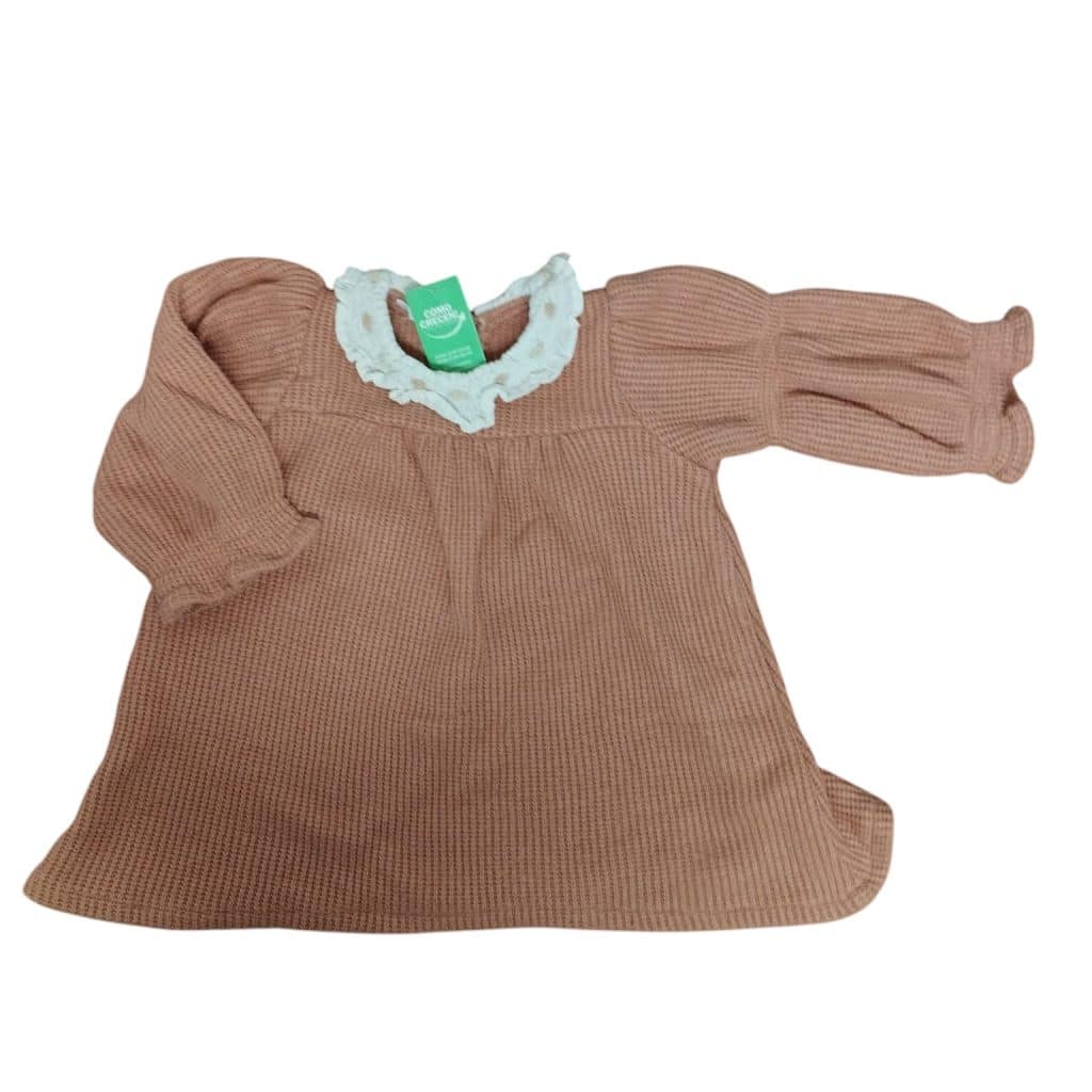 VESTIDO LANA SALMON CUELLO BCO  FLORCITAS PETITE POMME  12-18 M