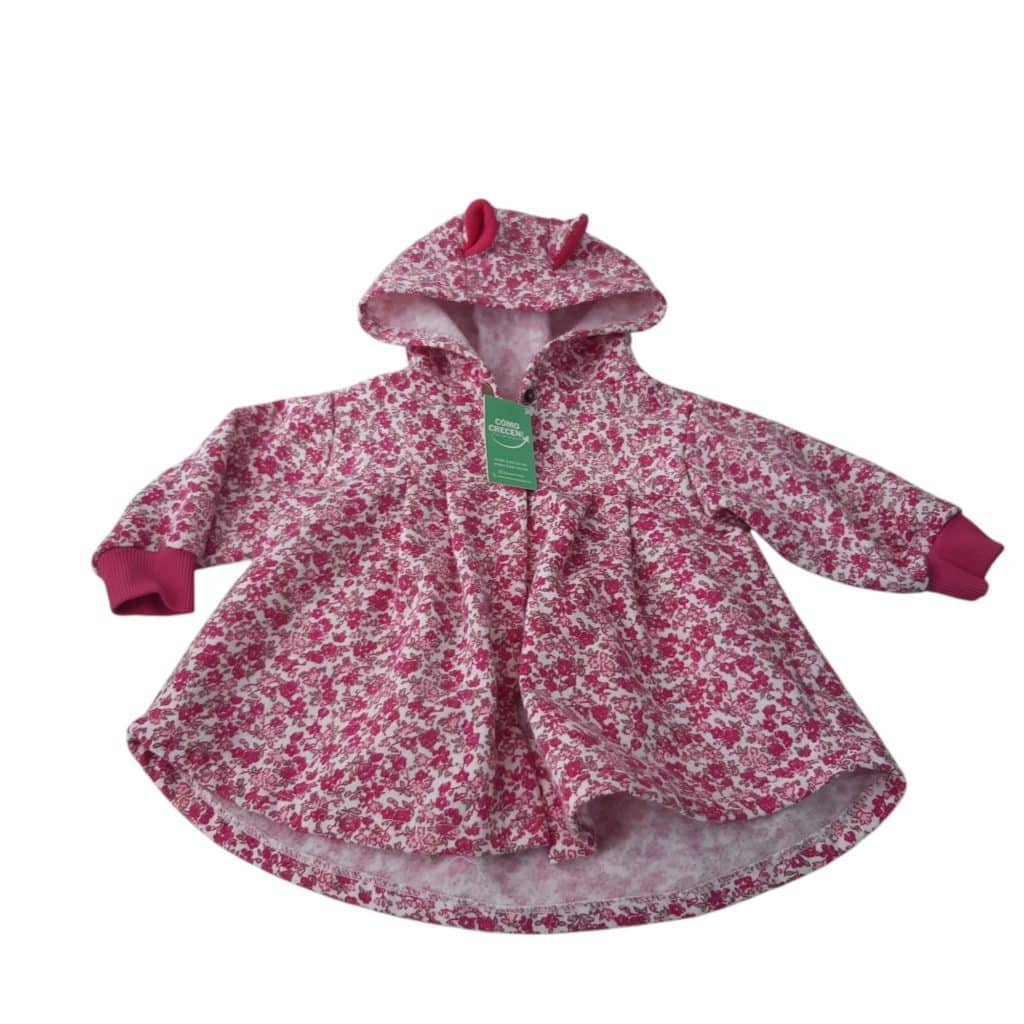 SACO ALG BCO FLORES FUCSIA CAPUCHA DOS BOTONES DORADOS T1AP