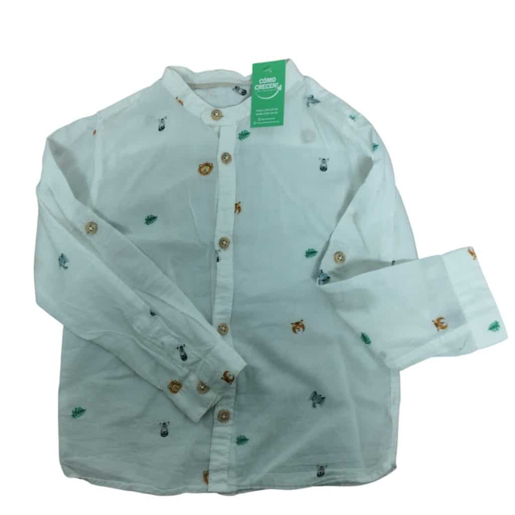 CAMISA BLANCA CUELLO MAO ANIMALES ZARA T3/4