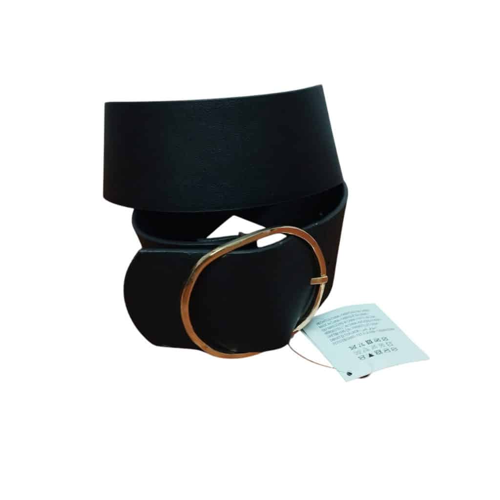 CINTO ANCHO NEGRO HEBILLA REDONDA DORADA BORDE DET