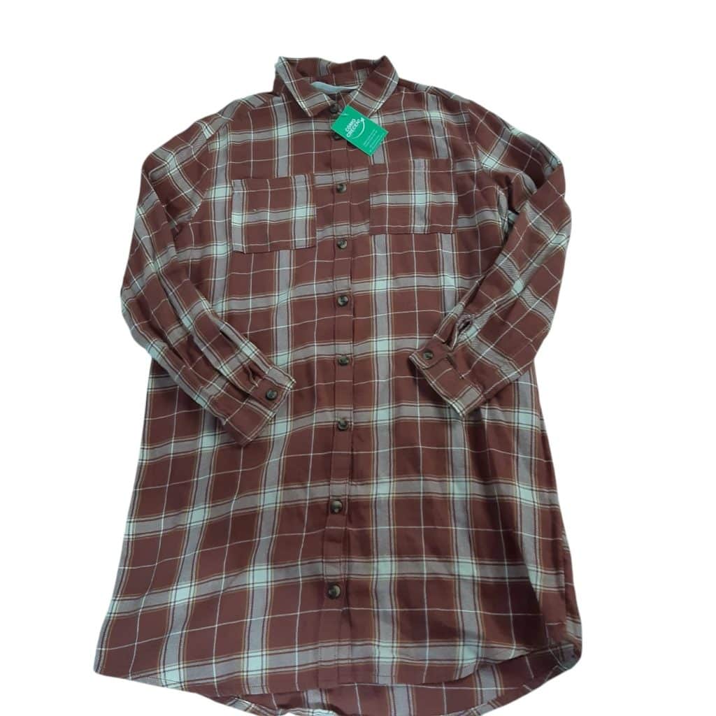 CAMISA LARGA VILLELA MARRON BCA MOSTAZA H&M T7/8