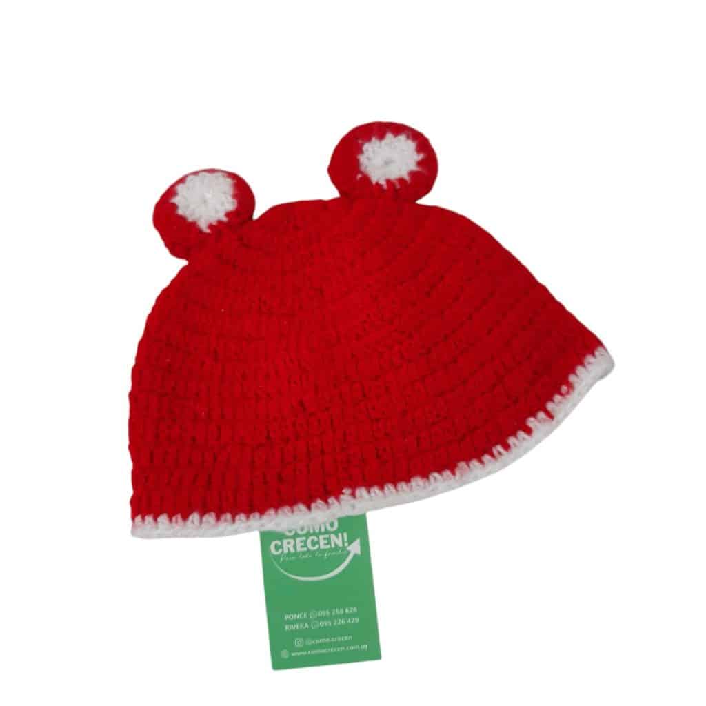 GORRITO LANA CROCHET ROJO BCO OREJITAS BB