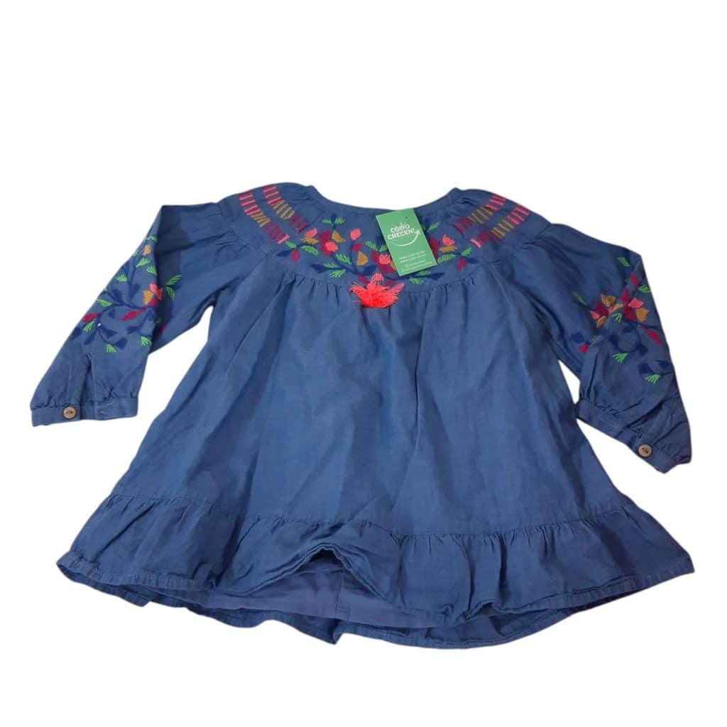 VESTIDO JEAN ZARA T9/12M MANGAS BORDADAS COLORES FLUO