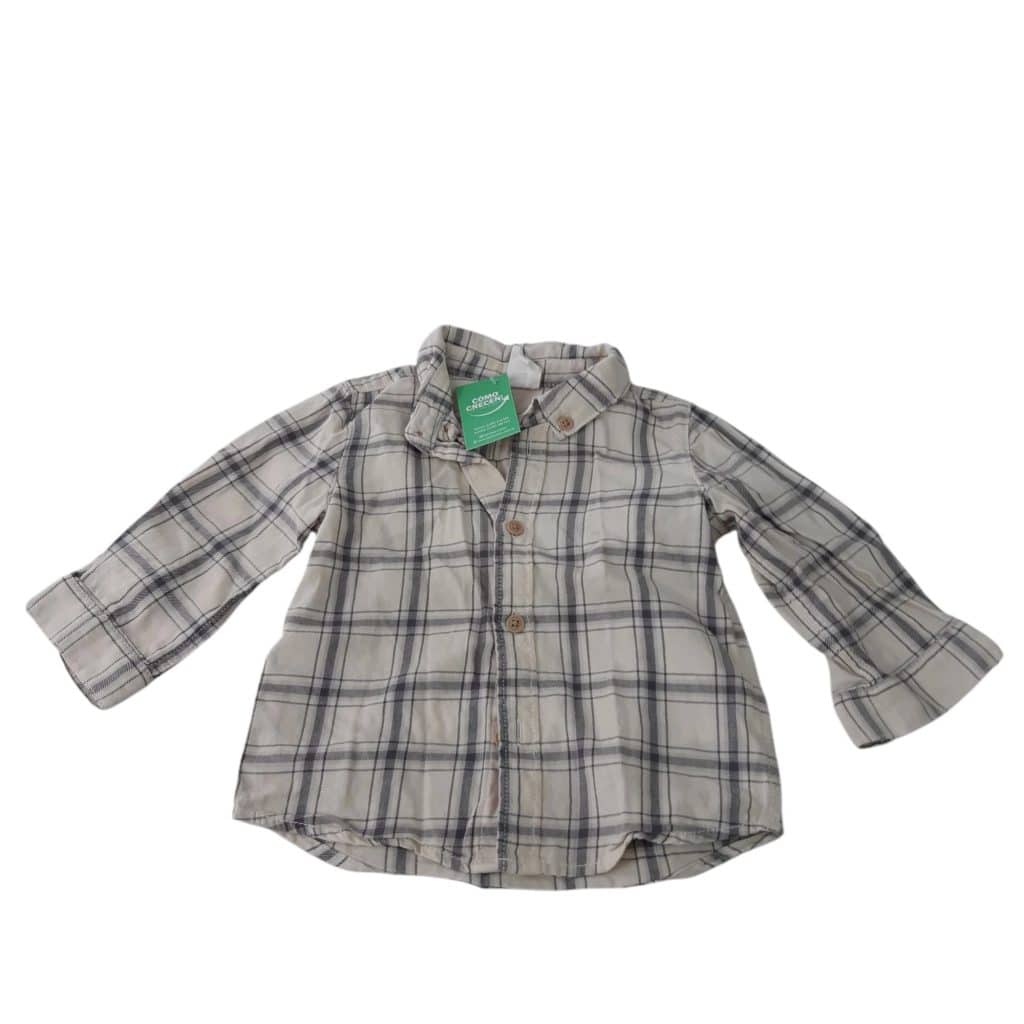 CAMISA VILLELA CUADROS BEIGE GRIS H&M 4/6M