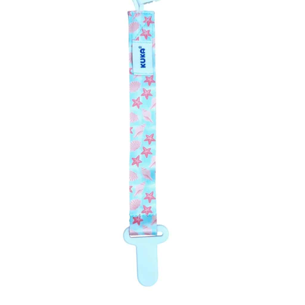 SUJETA CHUPETE KUKA CELESTE ESTRELLAS MAR ROSA