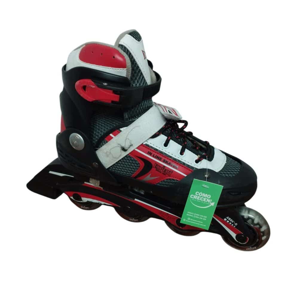 PATINES ROLLERS NEGRO BLANCO ROJO EXPERT T36 AL 39 + PROTE MANO CODO