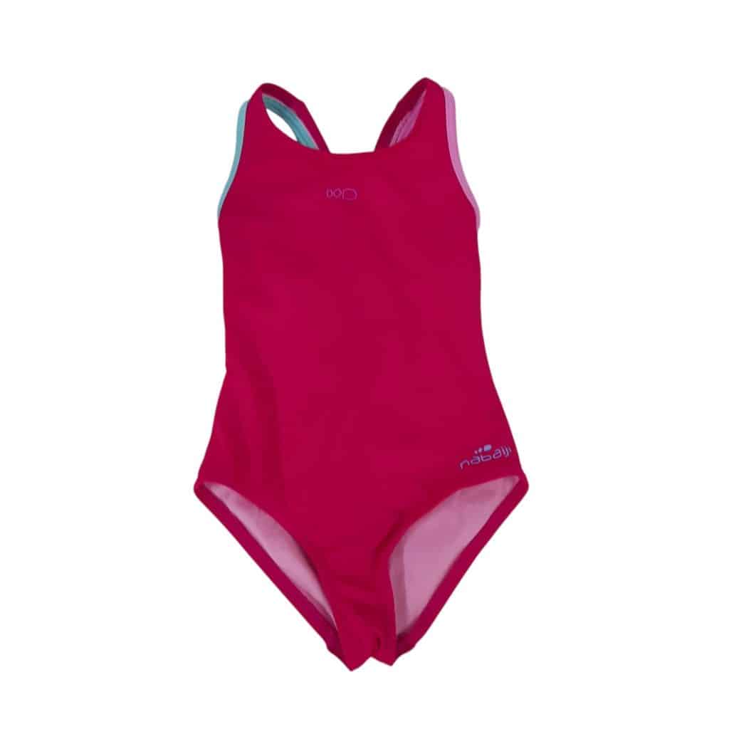 MALLA NATACION ROSA FLUO BORDE ROSA CELESTE DECATHLON T4AP