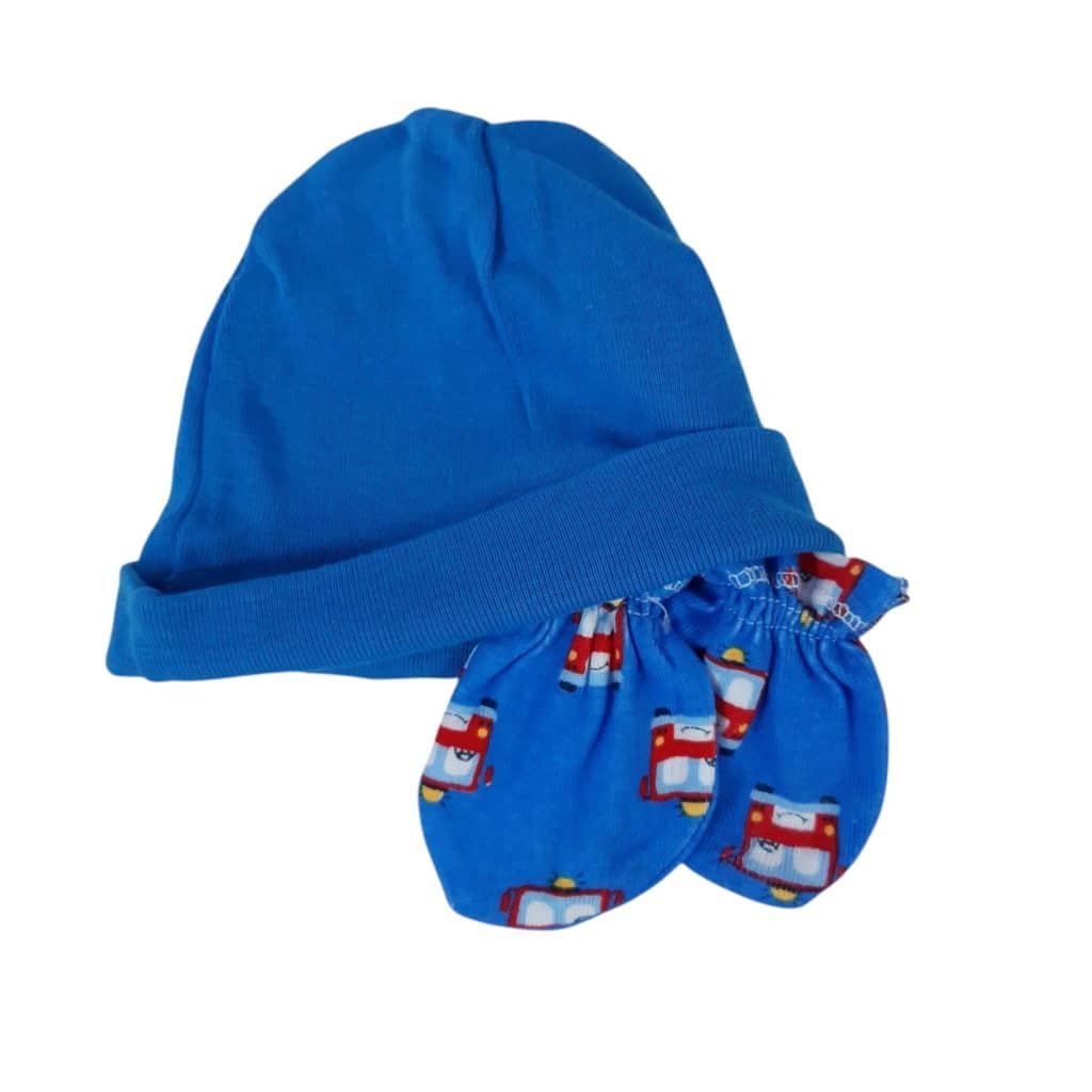 GORRO ALG AZUL CON MITONES CAMIONES BOMBERO BB