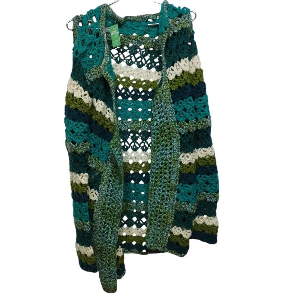 SACO LANA CROCHET VERDE BLANCO TM/L