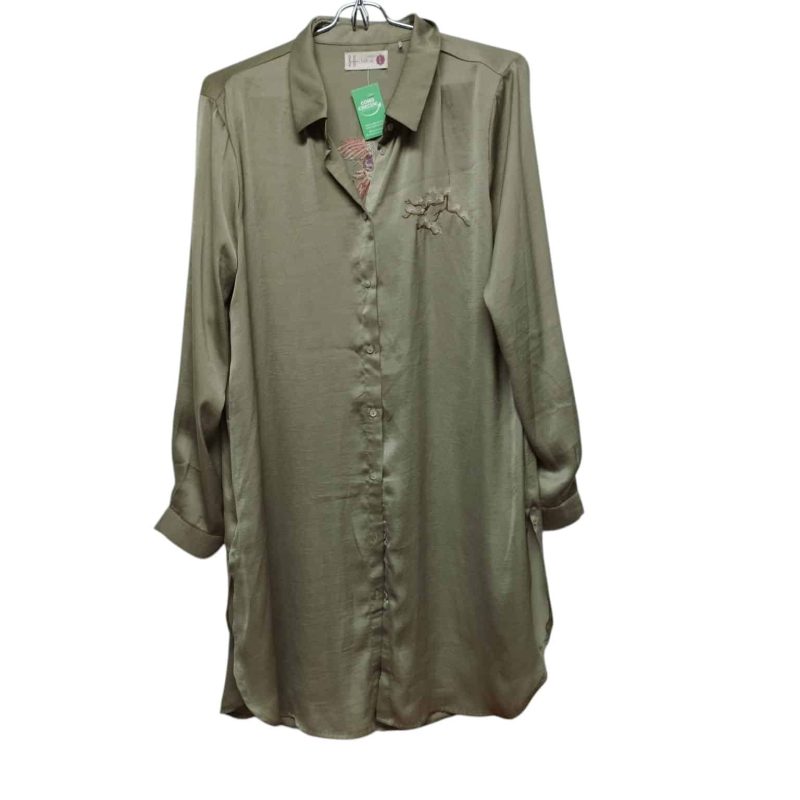 CAMISOLA SATEN VERDE BORDADO PAJARO INDIAN T L DET COST