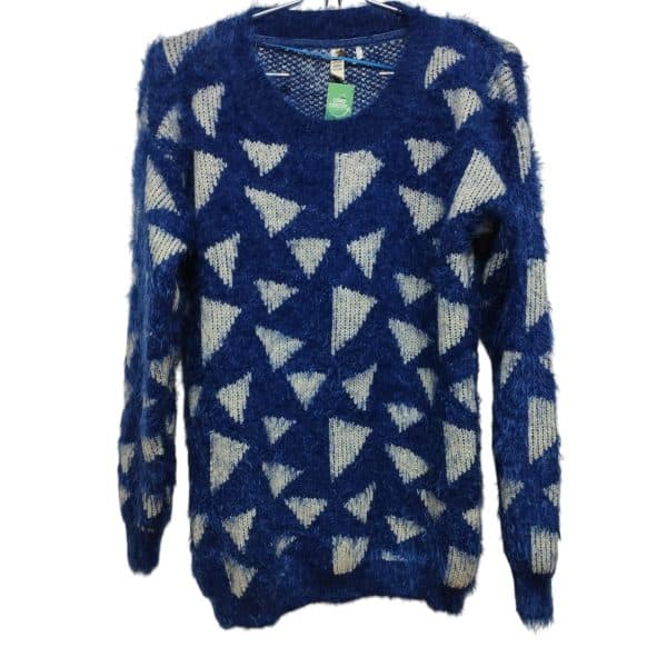 BUZO PELUDITO AZUL BCO TRIANGULOS BOHO T M