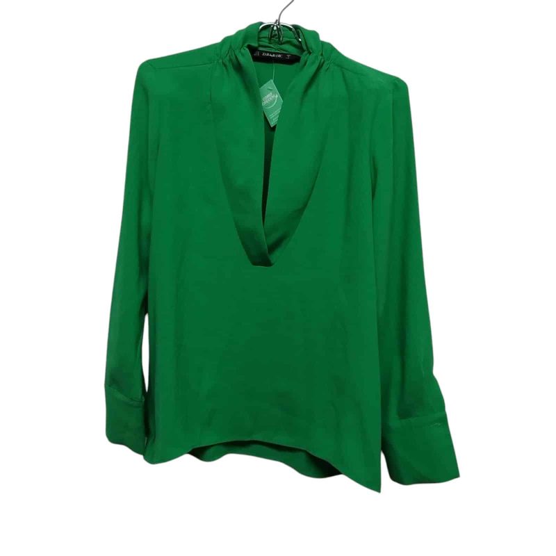BLUSA VERDE ESC EN V FRUNCES EN CUELLO ZARA T M