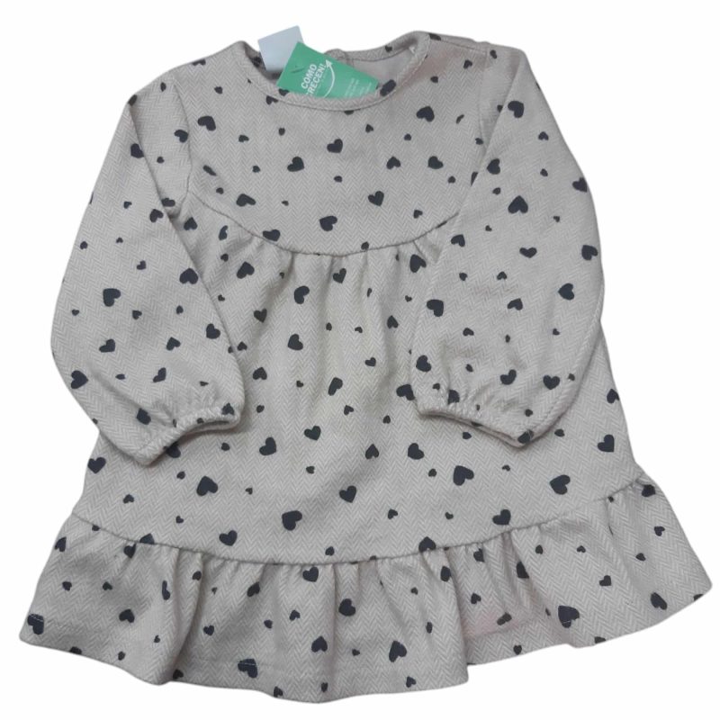 VESTIDO GRUESO BEIGE RAYITAS CORAZONES ZARA T9/12M