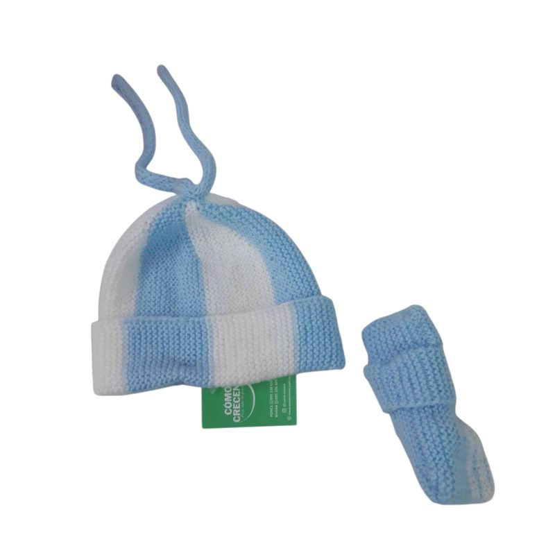 GORRO Y ESCARPINES LANA CELESTE BCO BB