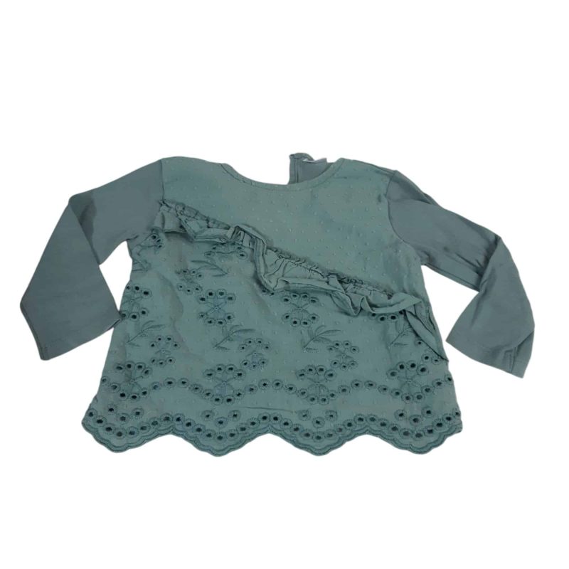 REMERA VERDE ALG CON BRODERIE ZARA T6/9M