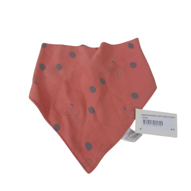 BABERO BANDANA ROSA CONEJOS LUNARES GRISES