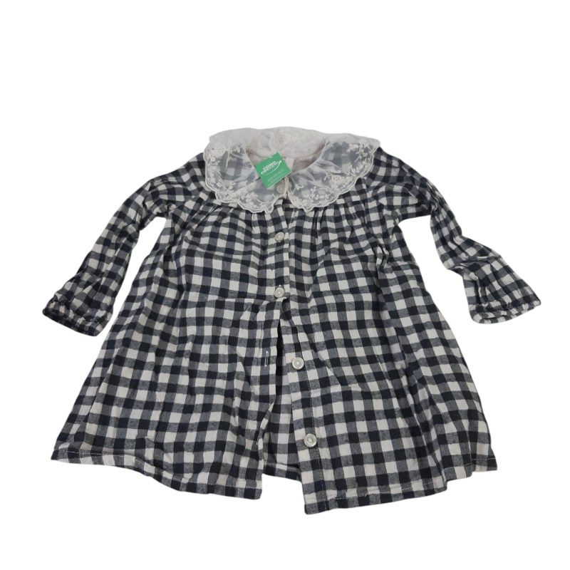 VESTIDO CUADRILLE NEGRO BCO CUELLO PUNTILLA H&M T9/12M