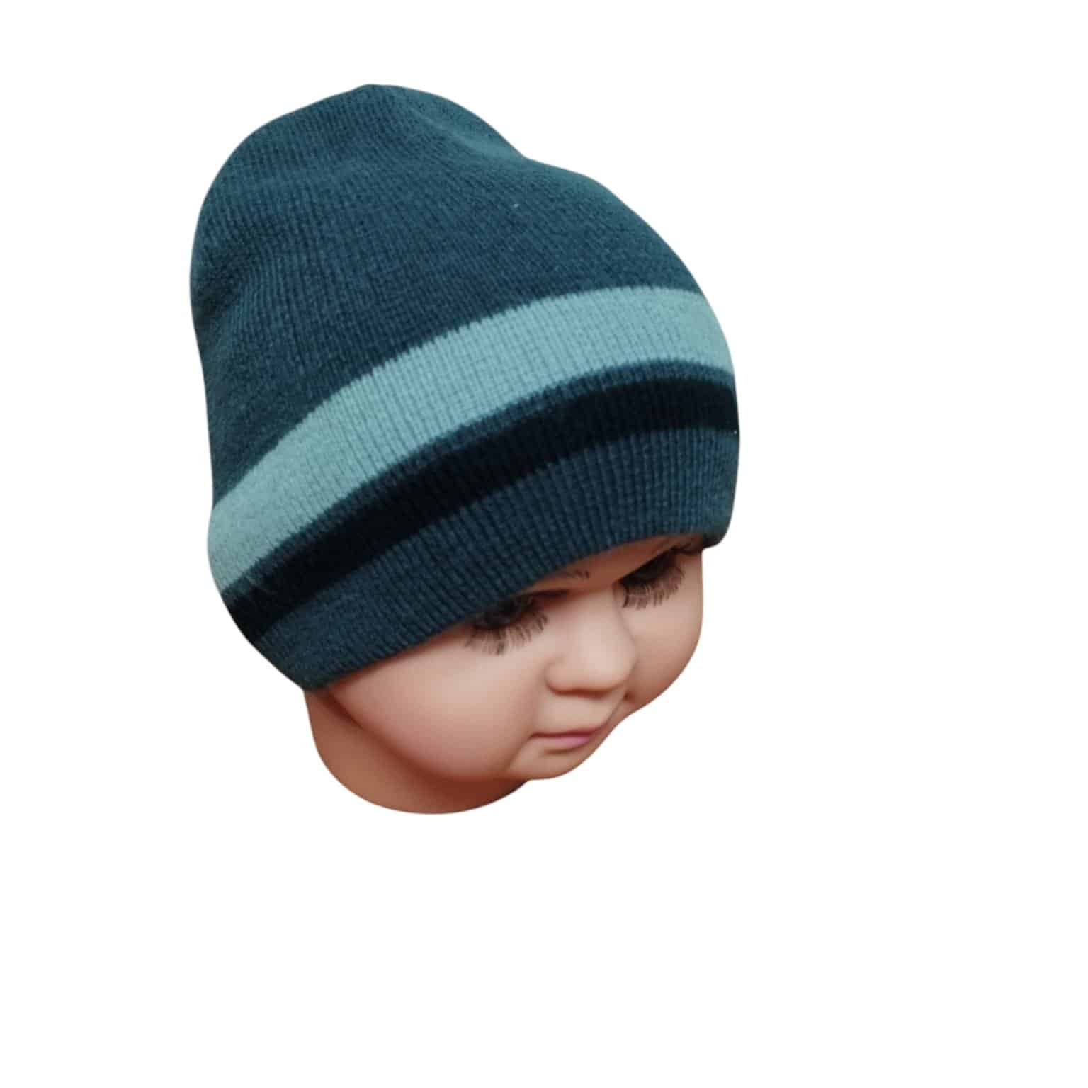 GORRO LANA GRIS AZUL FRANJAS