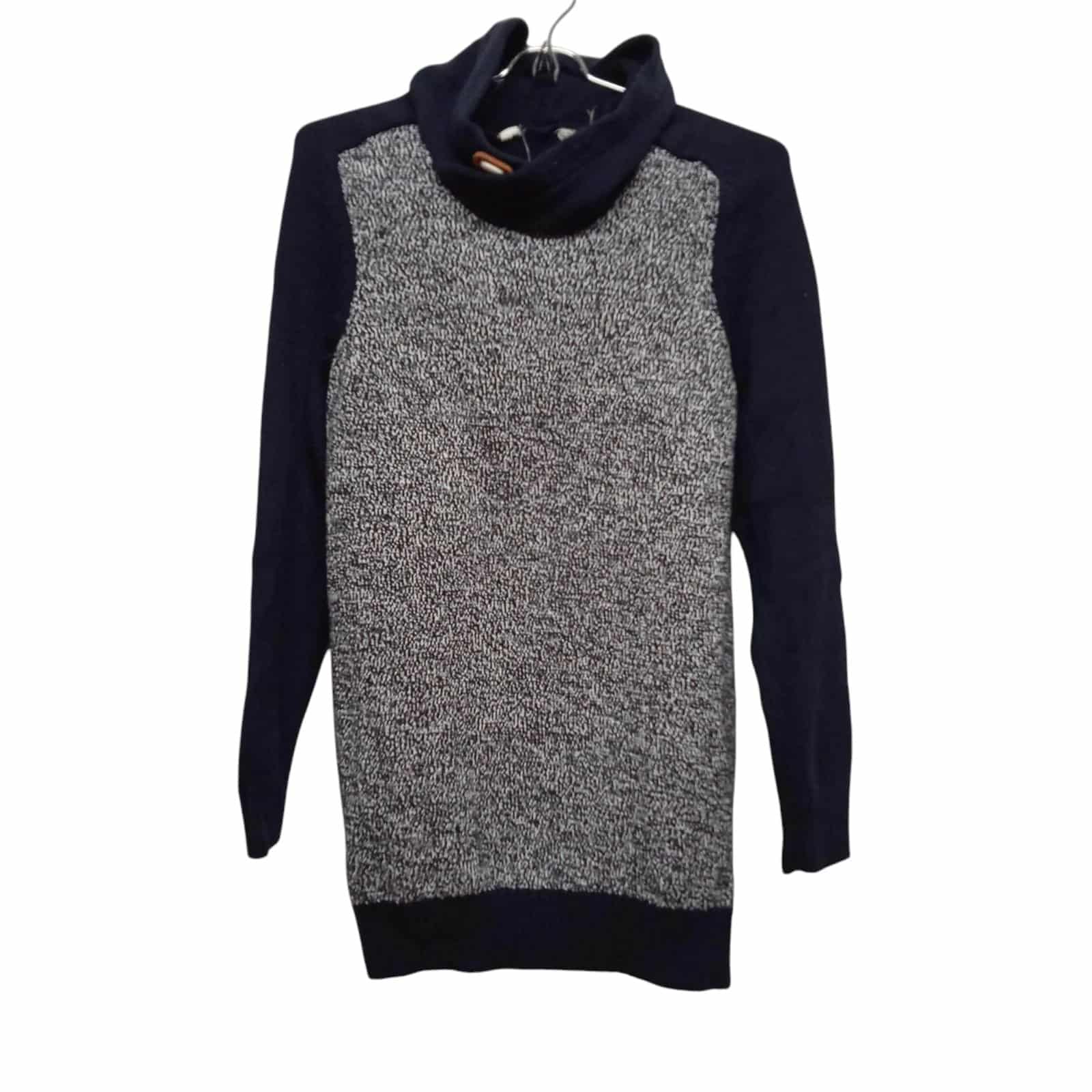 BUZO LANA AZUL BCO JASPEADO CUELLO ALTO T S APROX DET S/APLIQUE