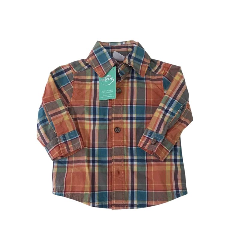 CAMISA CUADRILLE NARANJA AZUL VERDE CARTERS TNB