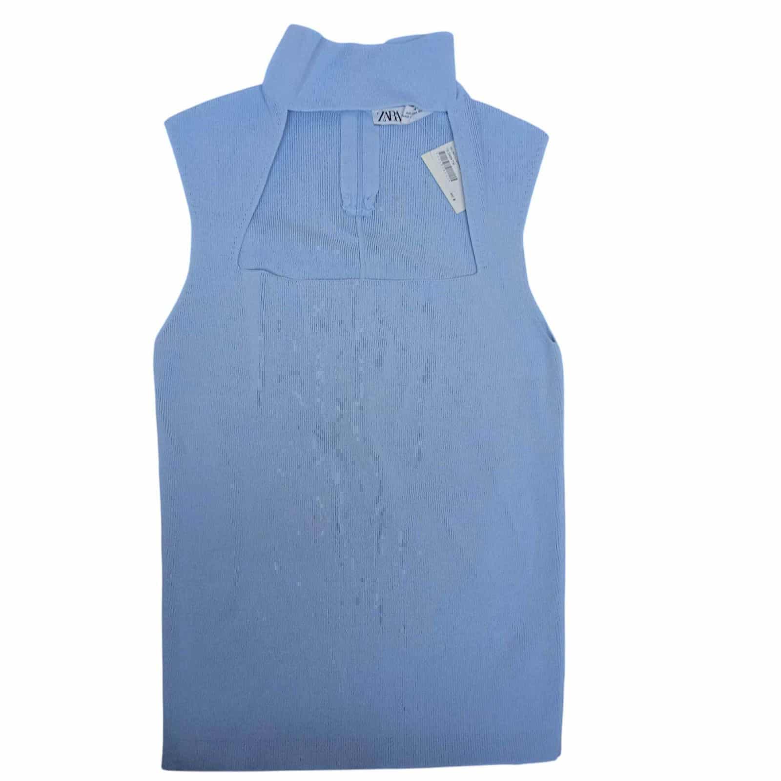 MUSCULOSA HILO POLERA ABIERTA CELESTE ZARA TM