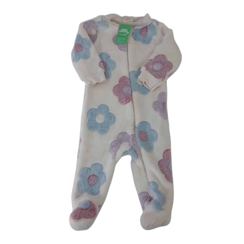 PIYAMA PELUDITO BCO FLORES LILA CELESTE TEDDY T3/6M