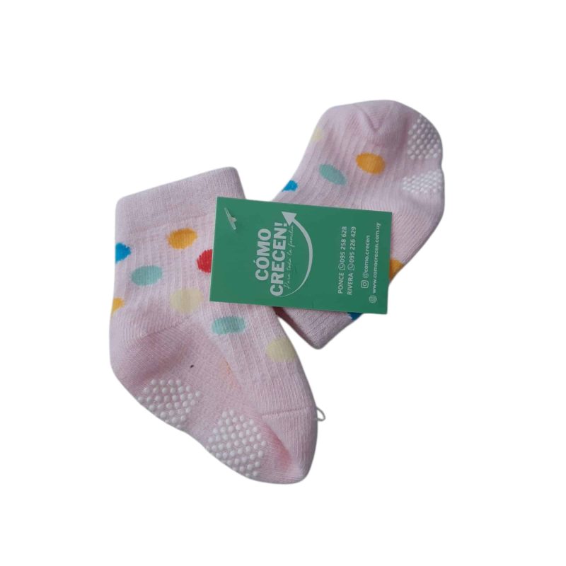 MEDIAS ROSADAS LUNARES DE COLORES ANTIDESLIZANTE BB