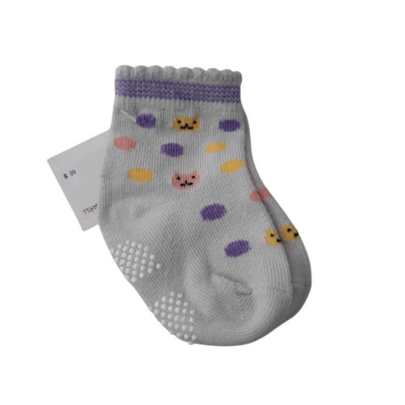 MEDIAS GRIS LUNARES VIOLETA AMARILLO GATITOS BB