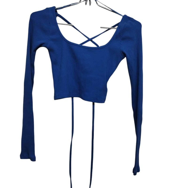 REMERA TOP AZUL ABIERTA ESPALDA TIRAS CRUZ STRADIVARIUS T XS