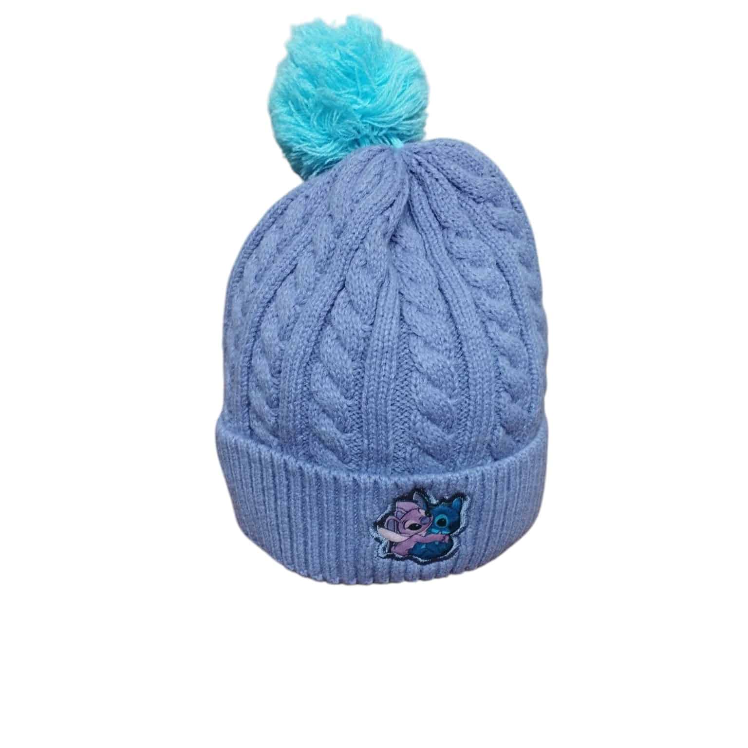 GORRO LANA LILA POM POM CELESTE STITCH