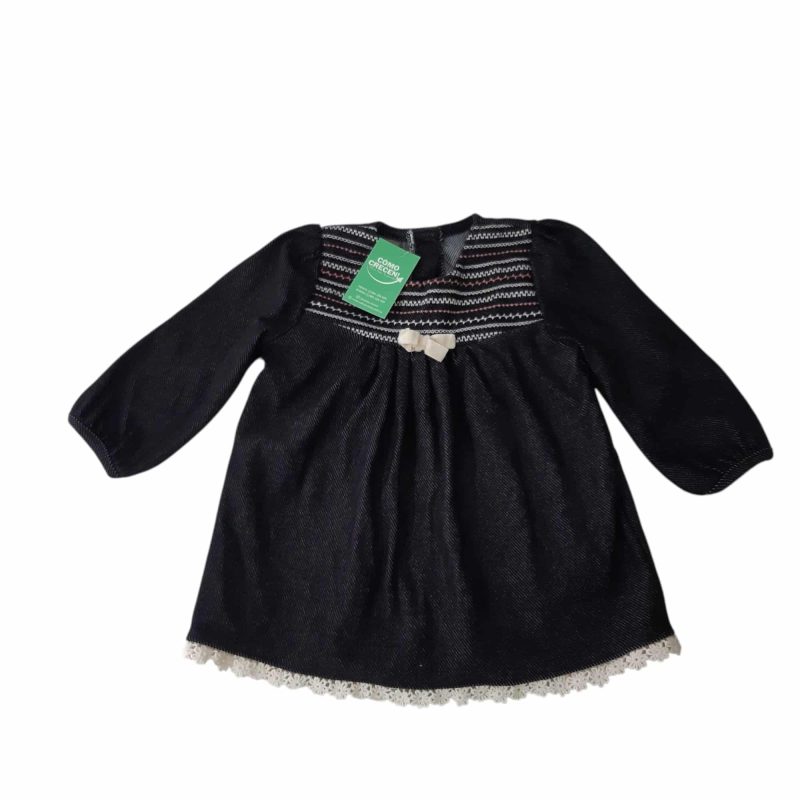 VESTIDO AZUL LINEAS ROSA BCO MUNDI T3M