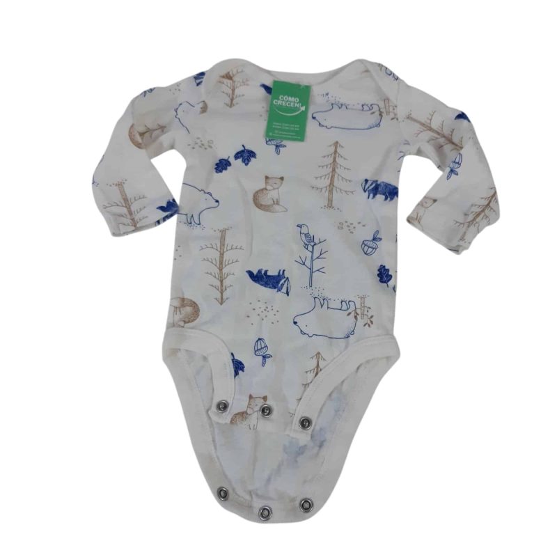 BODY BCO ANIMALES BEIGE Y AZULES CARTERS T3M