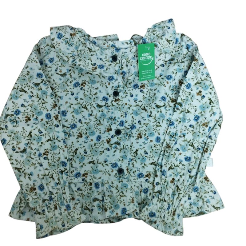 BLUSA BCA FLORCITAS AZUL CELESTE BOTONES VOLADO POPPY T 12M