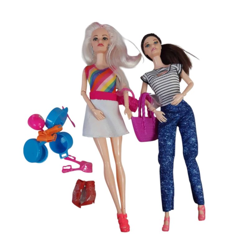 DOS MUÑECAS FLACAS CASTAÑA Y CANOSA CON FUCSIA