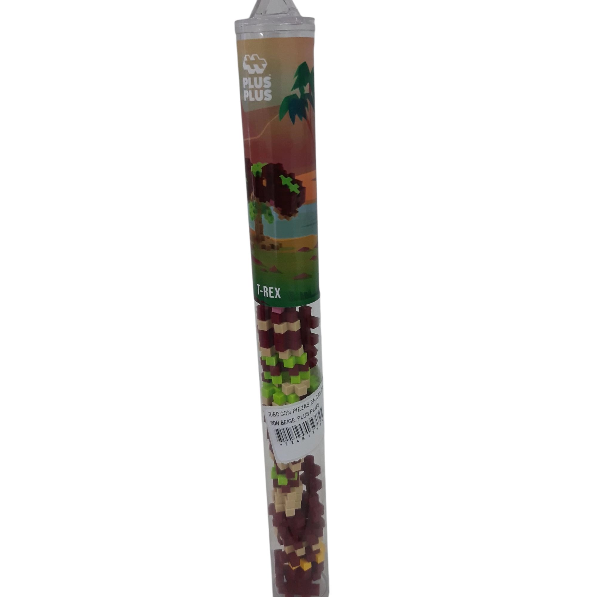 TUBO CON PIEZAS ENCASTRES VERDE MARRON BEIGE PLUS PLUS