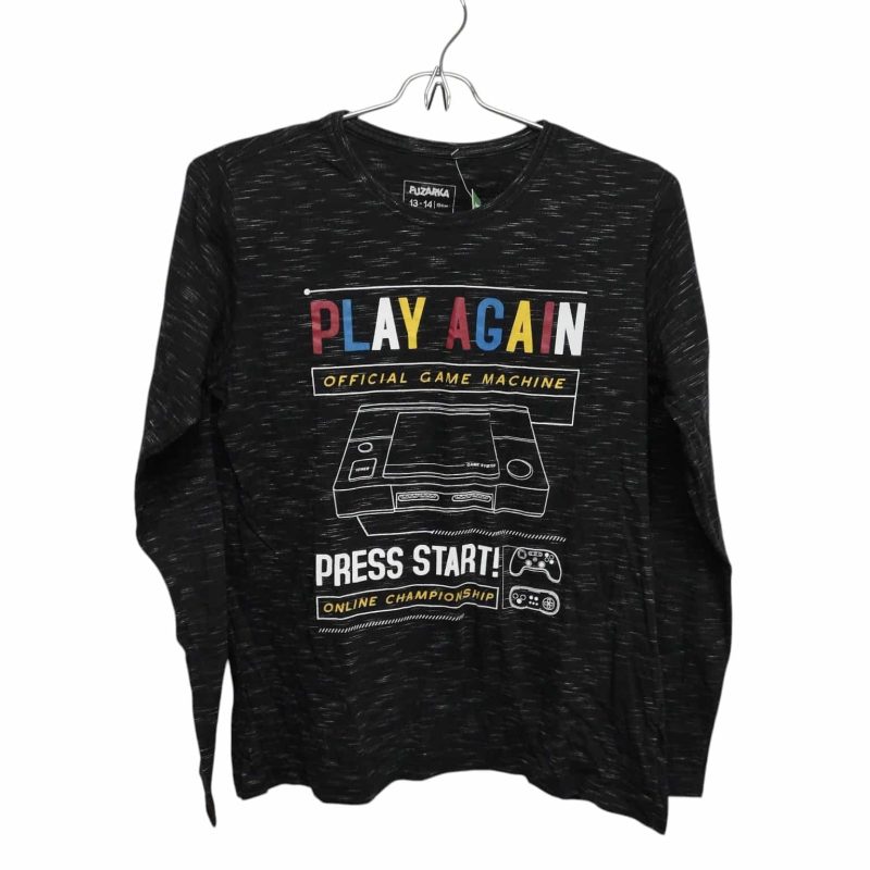 REMERA NEGRA JASPEADA BLANCA PLAY AGAIN FUZARKA T13/14