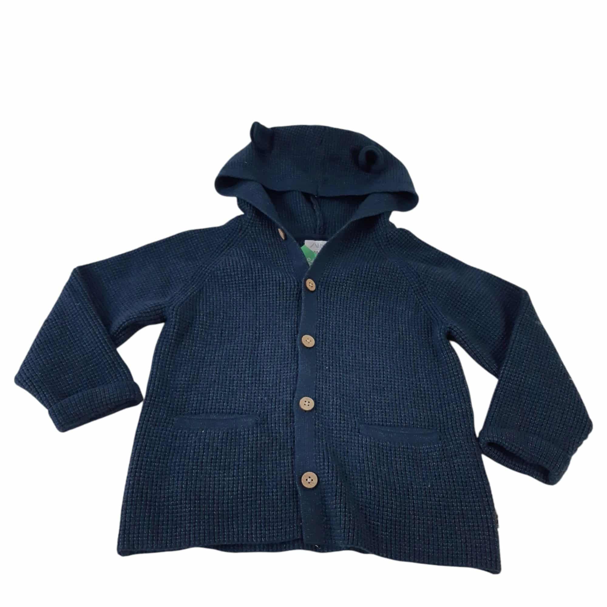 SACO HILO AZUL BOTONES MARRONES CAPUCHA ZARA T2/3