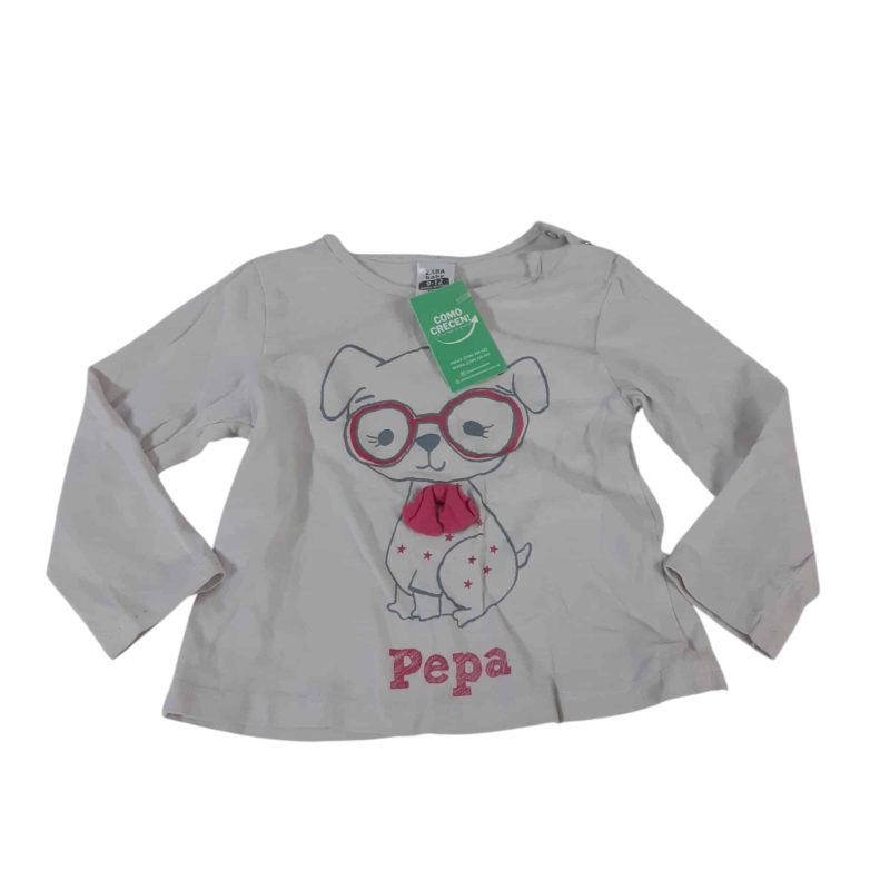REMERA GRIS PERRO LENTES ROSA ZARA T9/12M